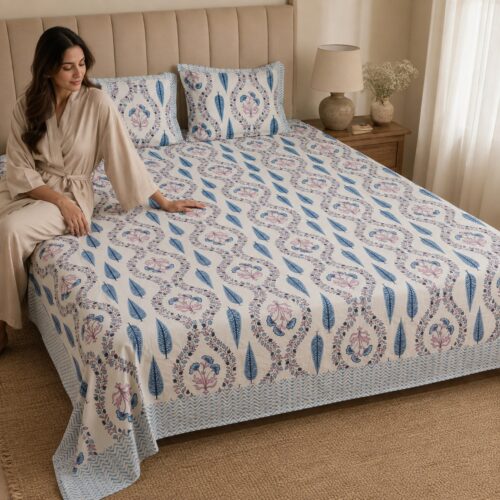 King Size Bedsheet (90 × 108 Inches) 1 (Floral Leaf Print)