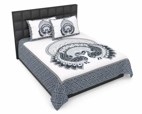Queen Size Double Bedsheet (90 × 100 Inches) (Peacock Prints) 1