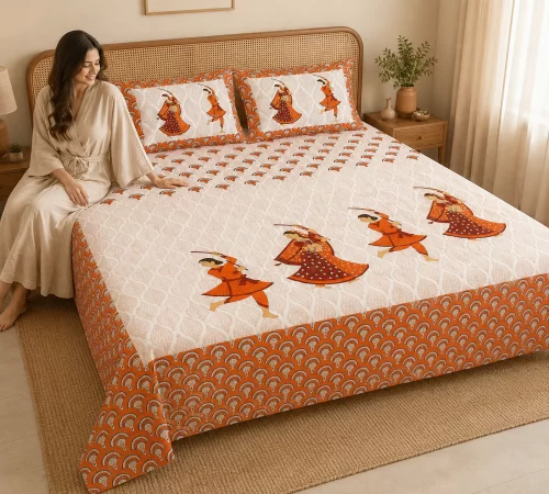 Queen Size Double Bedsheet (90 × 100 Inches) (Dancer Prints)