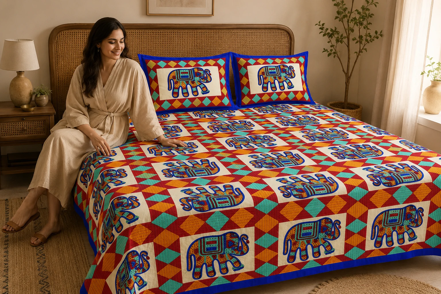 King Size Bedsheet (90 × 108 Inches) 20 Elephant Prints 3