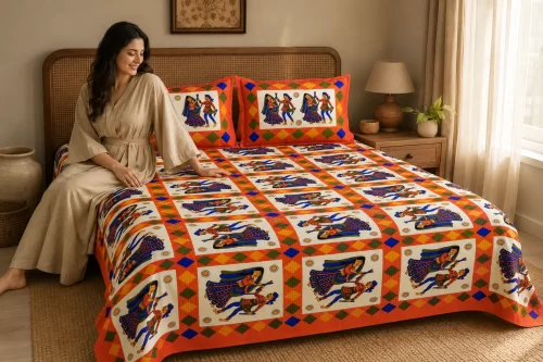King Size Bedsheet (90 × 108 Inches) 19 Folk Dance
