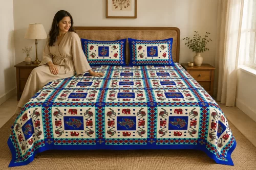 King Size Bedsheet (90 × 108 Inches) 18 Elephant Camel Print