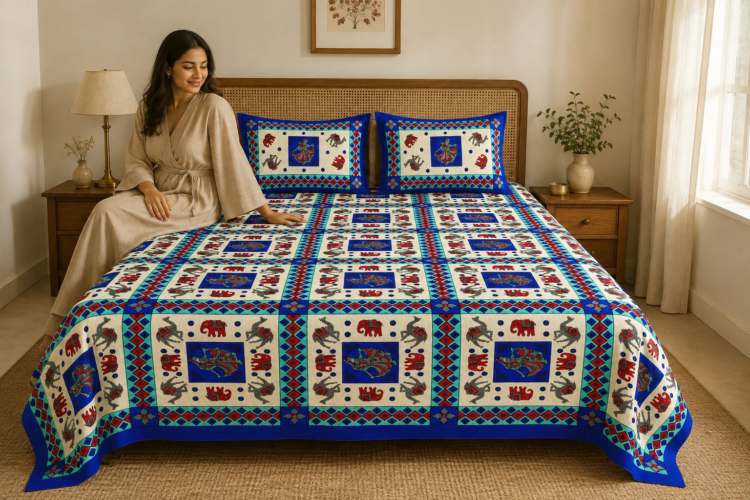 King Size Bedsheet (90 × 108 Inches) 18 Elephant Camel Print