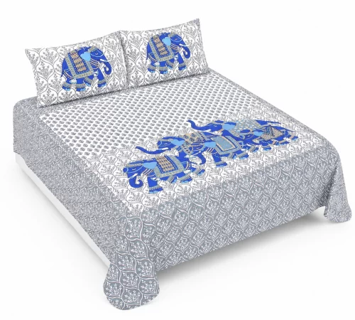Queen Size Double Bedsheet (90 × 100 Inches) (Elephant Prints) 1