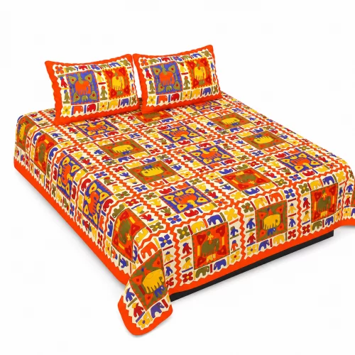 Queen Size Double Bedsheet (90 × 100 Inches) (Elephant Prints) 2