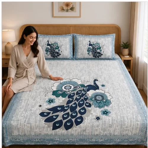 King Size Bedsheet (90 × 108 Inches) 6 Peacock Floral