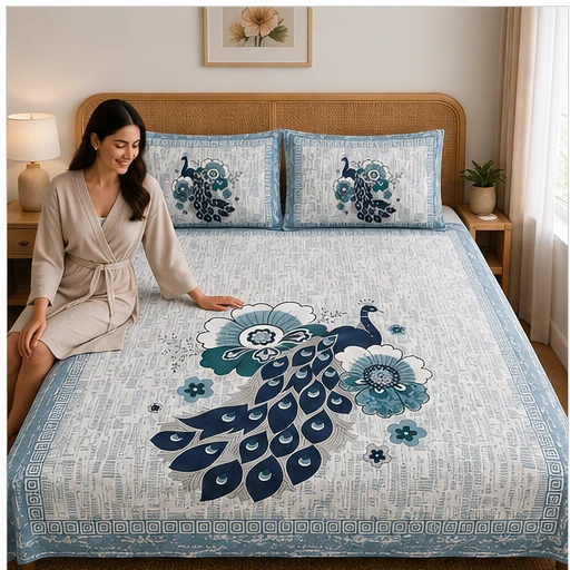 King Size Bedsheet (90 × 108 Inches) 6 Peacock Floral