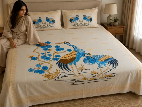 King Size Bedsheet (90 × 108 Inches) 7 Peacock Blossom