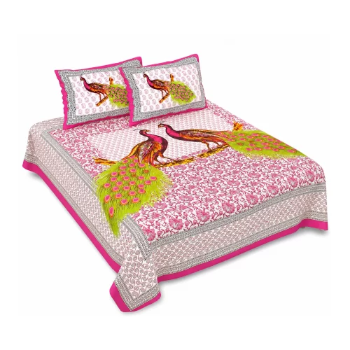 Queen Size Double Bedsheet (90 × 100 Inches) (Peacock Prints) 4