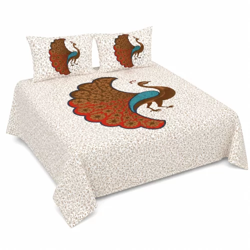 Queen Size Double Bedsheet (90 × 100 Inches) (Peacock Prints) 3