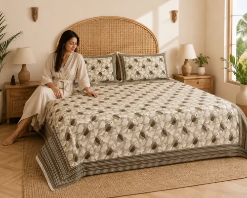 Super King Size Bedsheet (108 × 108 Inches) Leaf Print 2