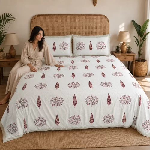Super King Size Bedsheet (108 × 108 Inches) Booti Print