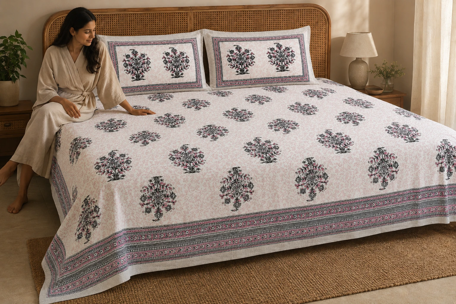 Super King Size Bedsheet (108 × 108 Inches) Floral Bunch Print