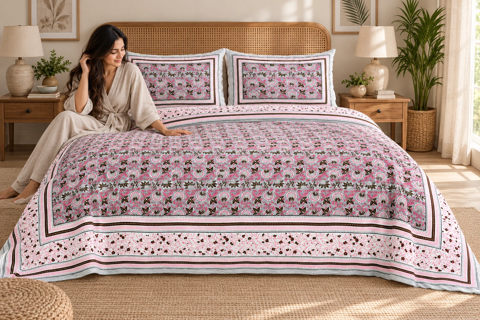 Super King Size Bedsheet (108 × 108 Inches) Floral Print