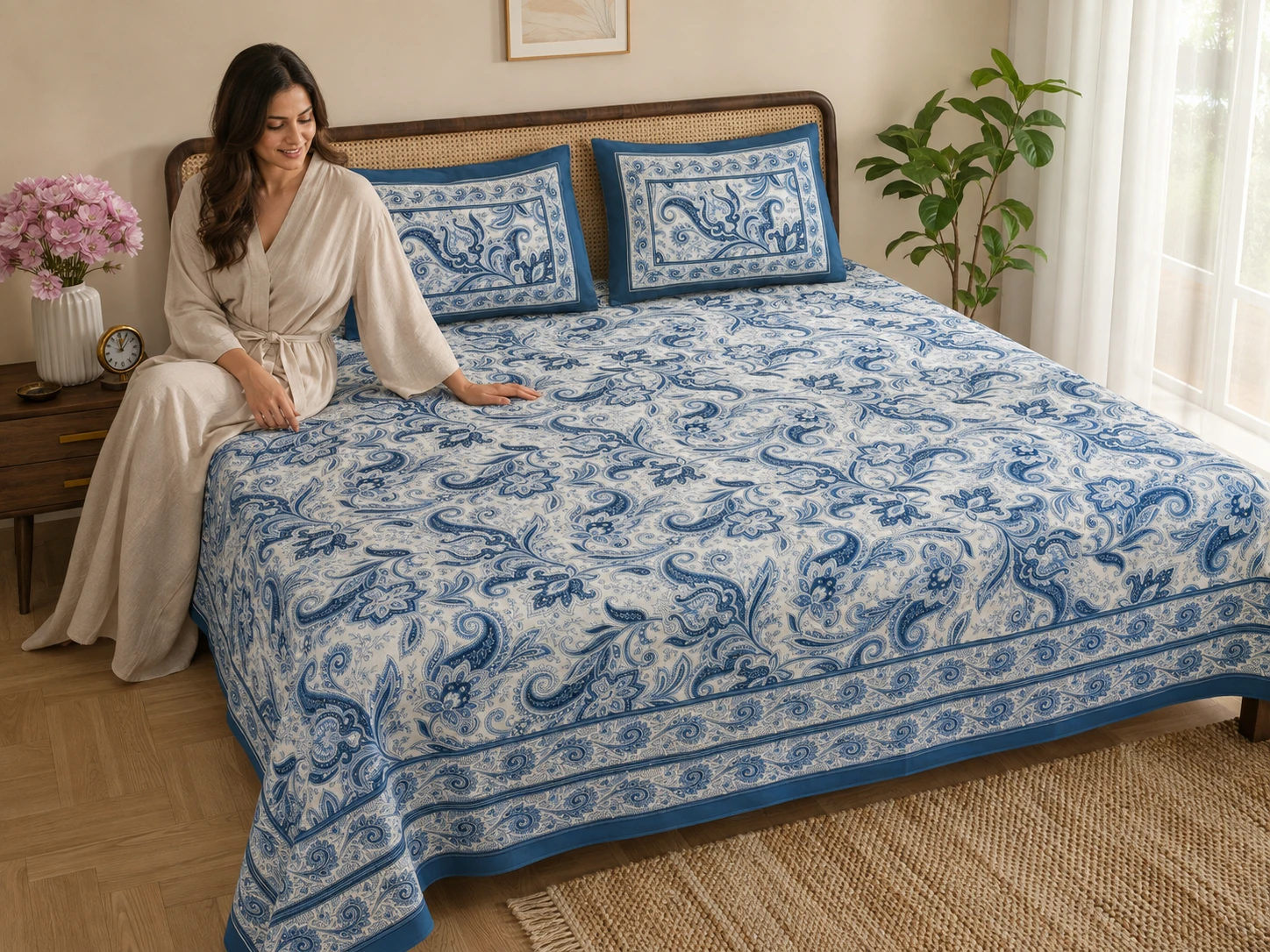 Super King Size Bedsheet (108 × 108 Inches) Paisley Print