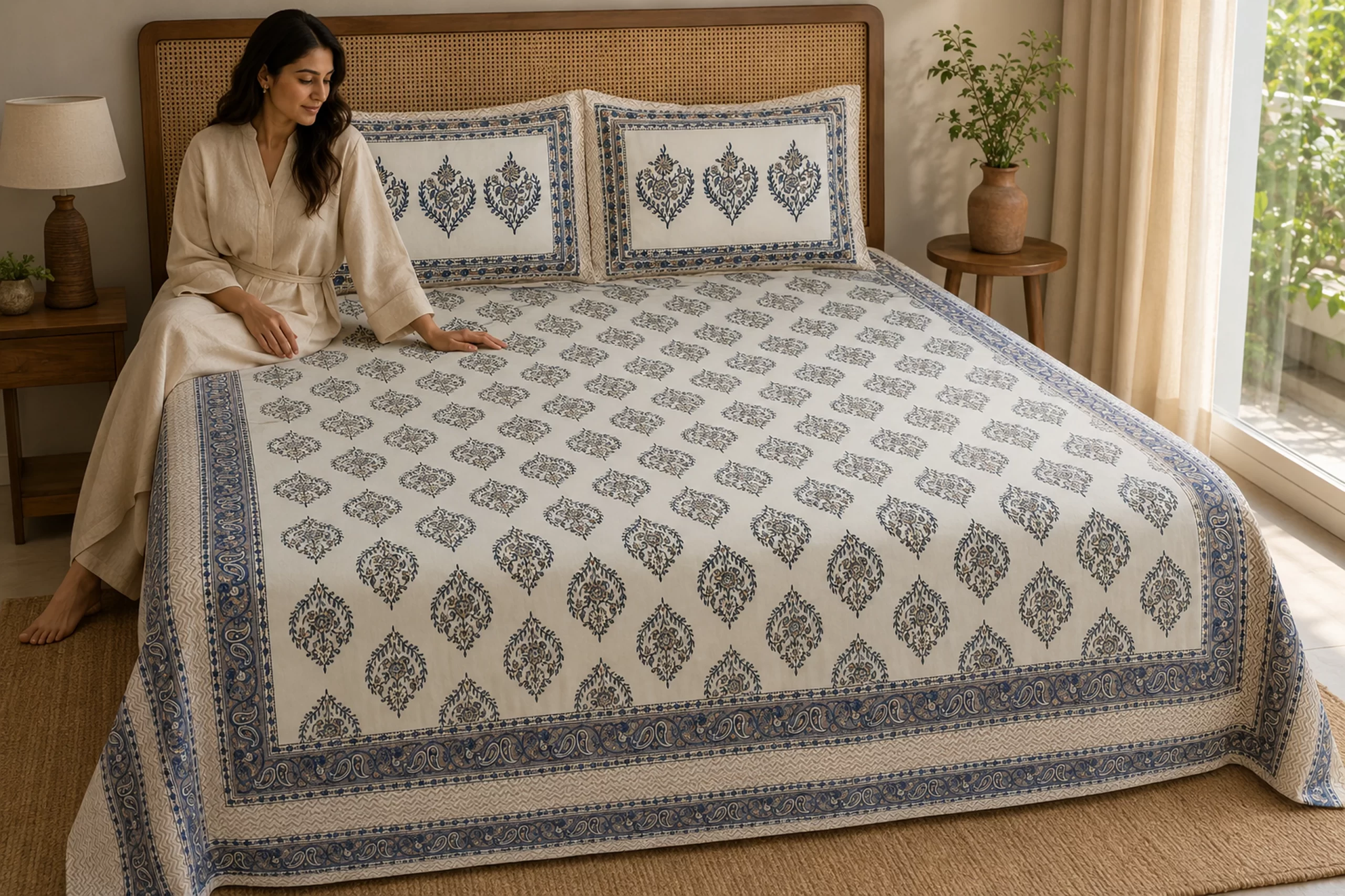 Super King Size Bedsheet (108 × 108 Inches) Floral Print
