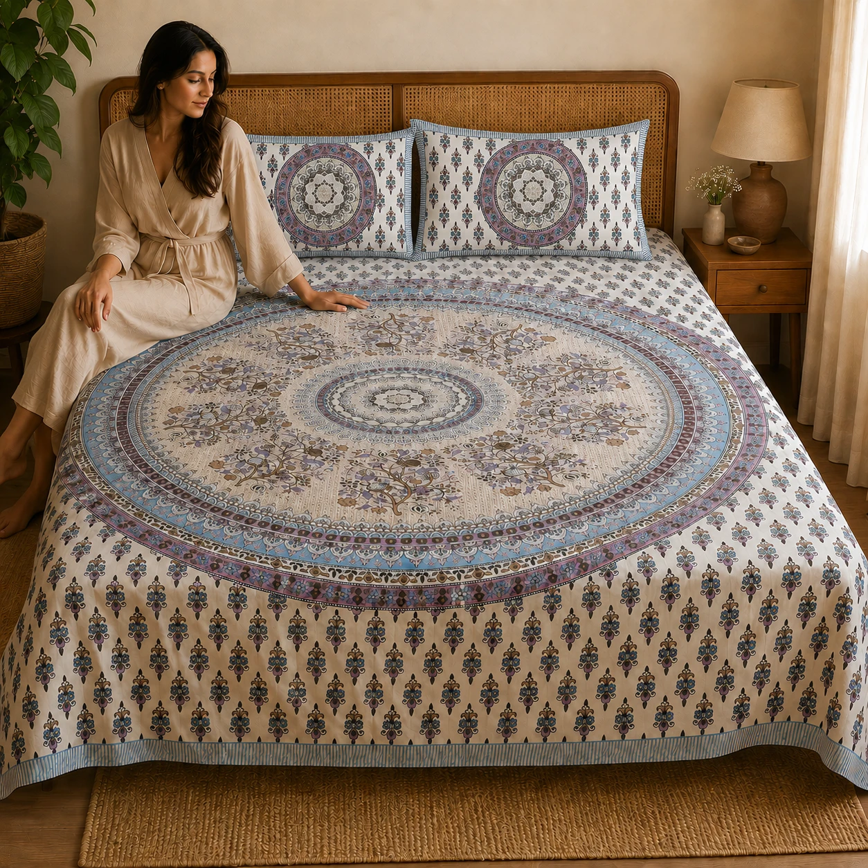 Super King Size Bedsheet (108 × 108 Inches) Mandala Print