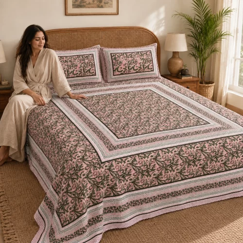 Super King Size Bedsheet (108 × 108 Inches) Floral Vine Print