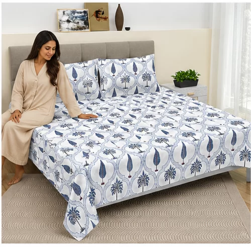 Malmal Super King Size Bedsheet (108 Ă— 108 inches) Palm Trellis