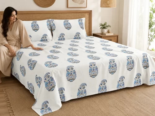 Malmal Super King Size Bedsheet (108 × 108 inches) Floral Vase