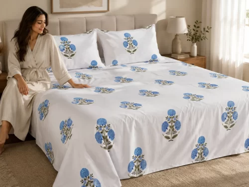 Malmal Super King Size Bedsheet (108 × 108 inches) Floral Bouquet