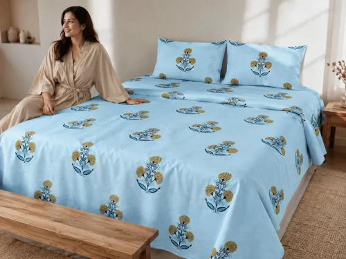 Malmal Super King Size Bedsheet (108 × 108 inches) Botanical Bloom Printed